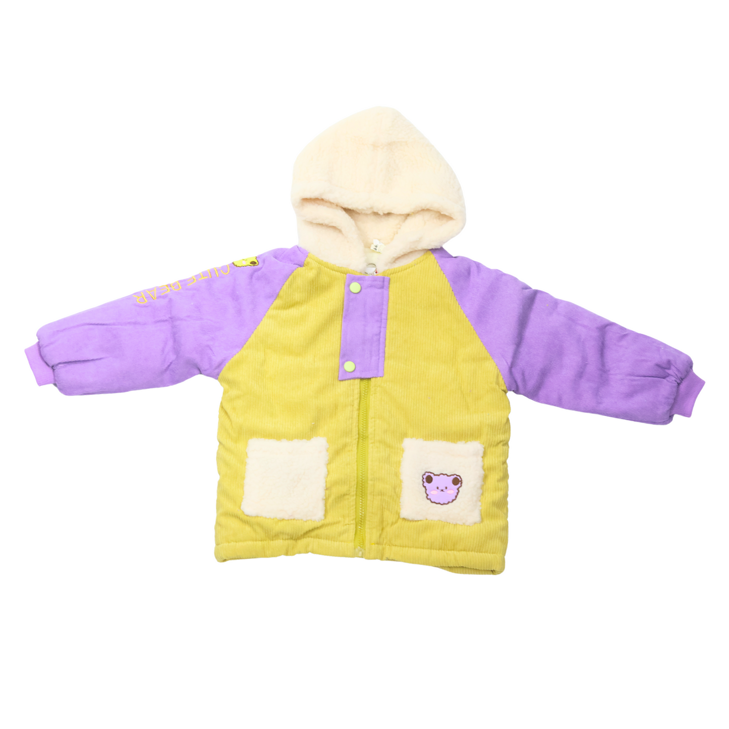 Cute Bear-Themed Hooded Baby Jacket with Fleece Lining for kids - Tinnie and Tiny