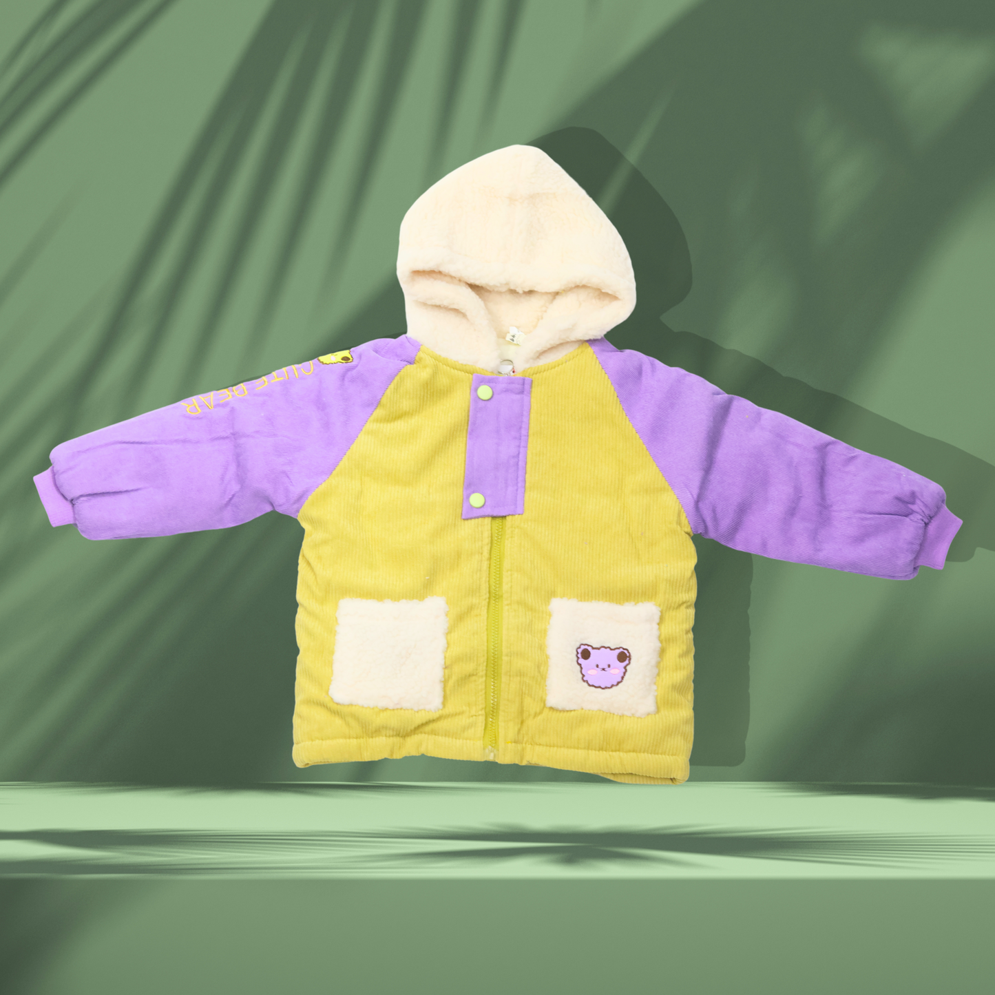 Cute Bear-Themed Hooded Baby Jacket with Fleece Lining for kids - Tinnie and Tiny