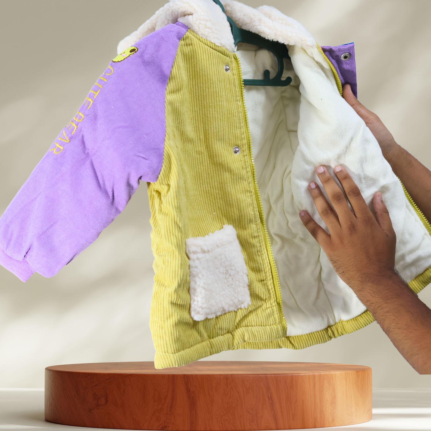 Cute Bear-Themed Hooded Baby Jacket with Fleece Lining for kids - Tinnie and Tiny