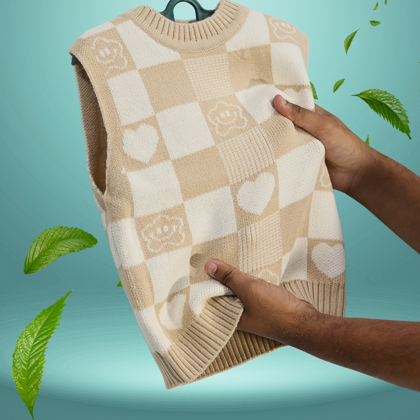 Soft Checkered Knit Sleeveless Sweater for Kids – Available in Beige & Lavender by Tinnie & Tiny