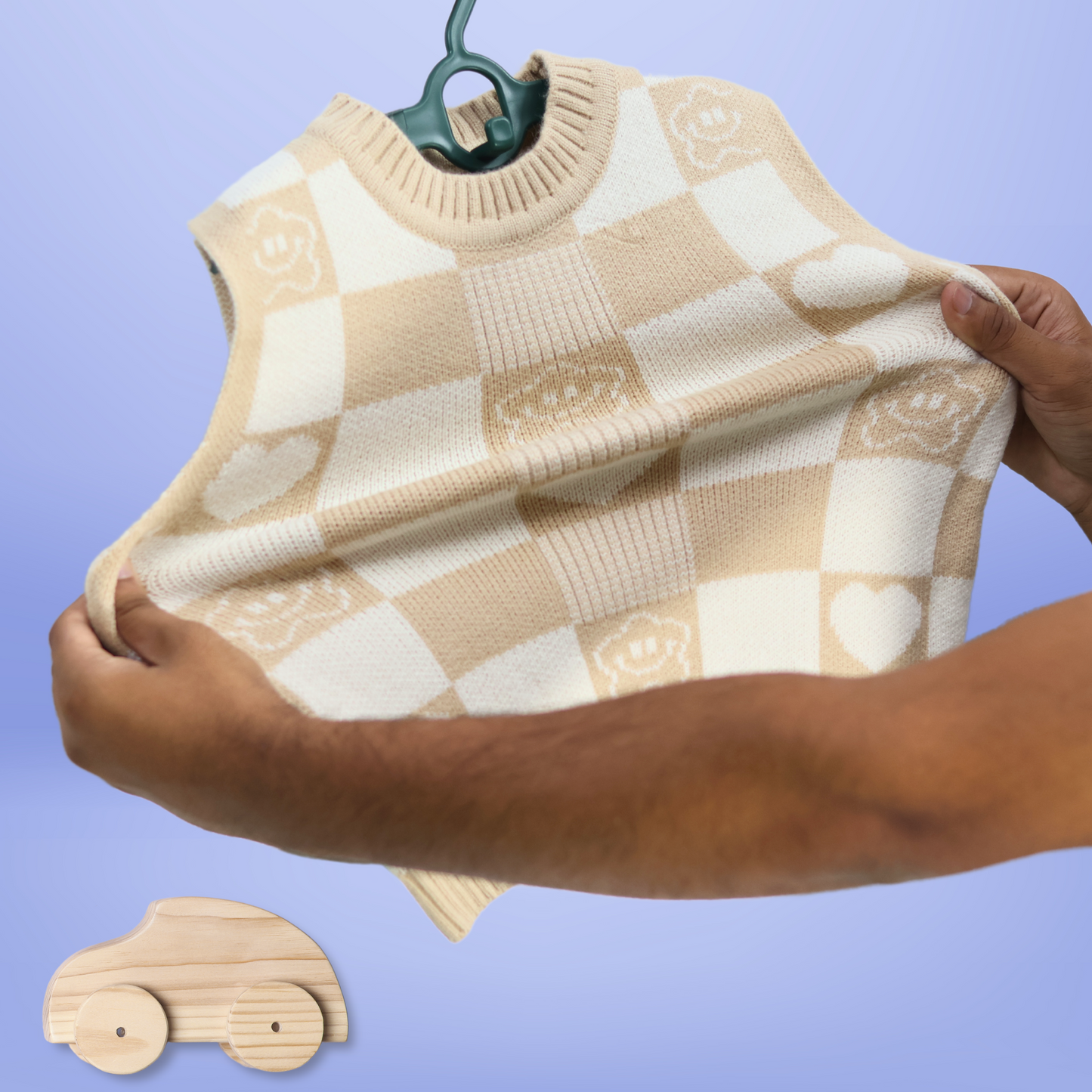 Soft Checkered Knit Sleeveless Sweater for Kids – Available in Beige & Lavender by Tinnie & Tiny