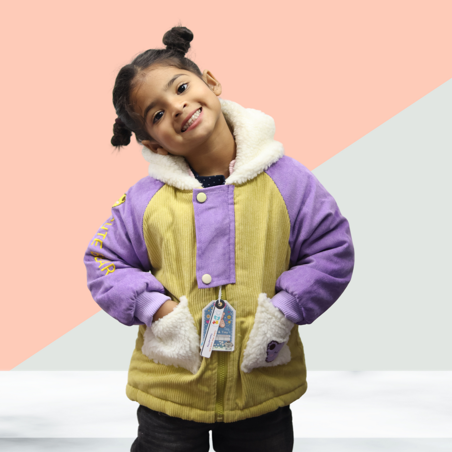 Cute Bear-Themed Hooded Baby Jacket with Fleece Lining for kids - Tinnie and Tiny