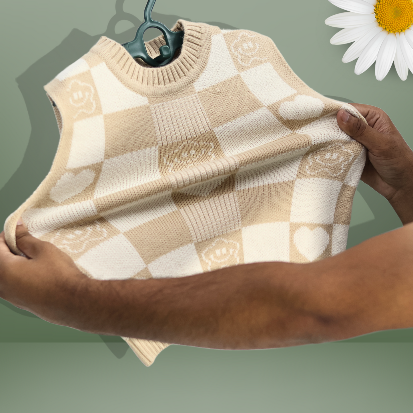 Soft Checkered Knit Sleeveless Sweater for Kids – Available in Beige & Lavender by Tinnie & Tiny