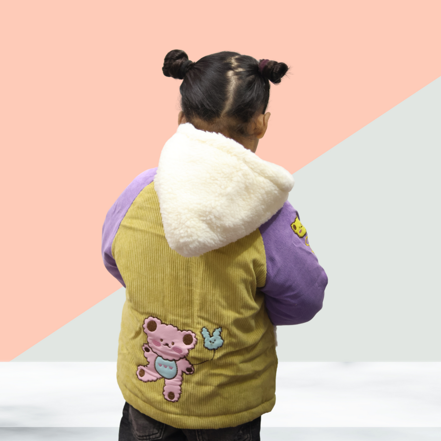 Cute Bear-Themed Hooded Baby Jacket with Fleece Lining for kids - Tinnie and Tiny
