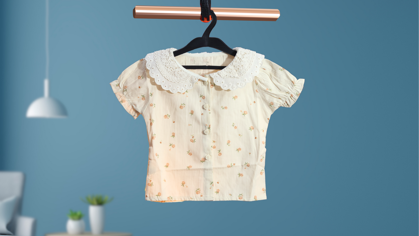 2 Piece Set - Lace Collar Toddler Top and Shorts | Beautifully Crafted Regular wear