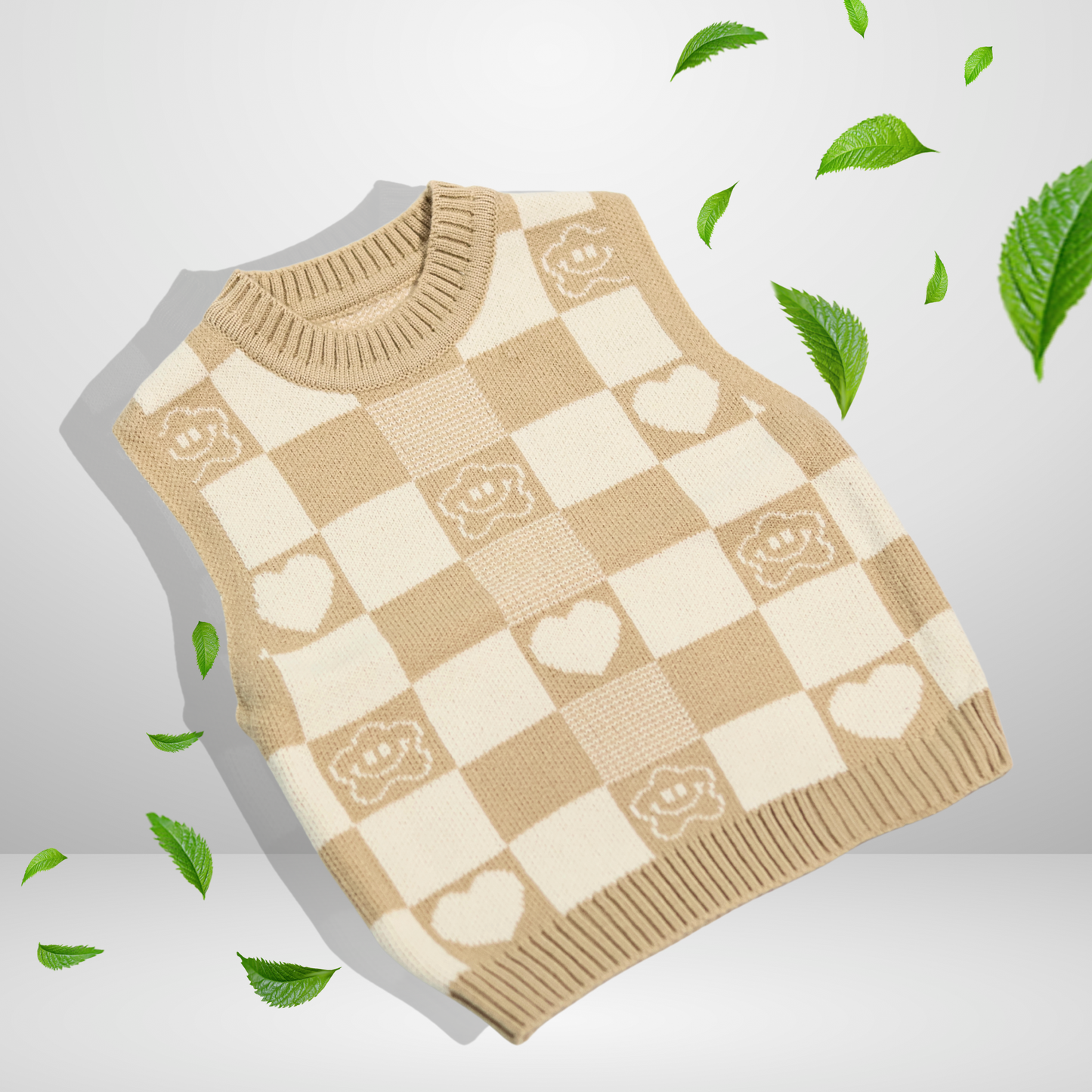 Soft Checkered Knit Sleeveless Sweater for Kids – Available in Beige & Lavender by Tinnie & Tiny