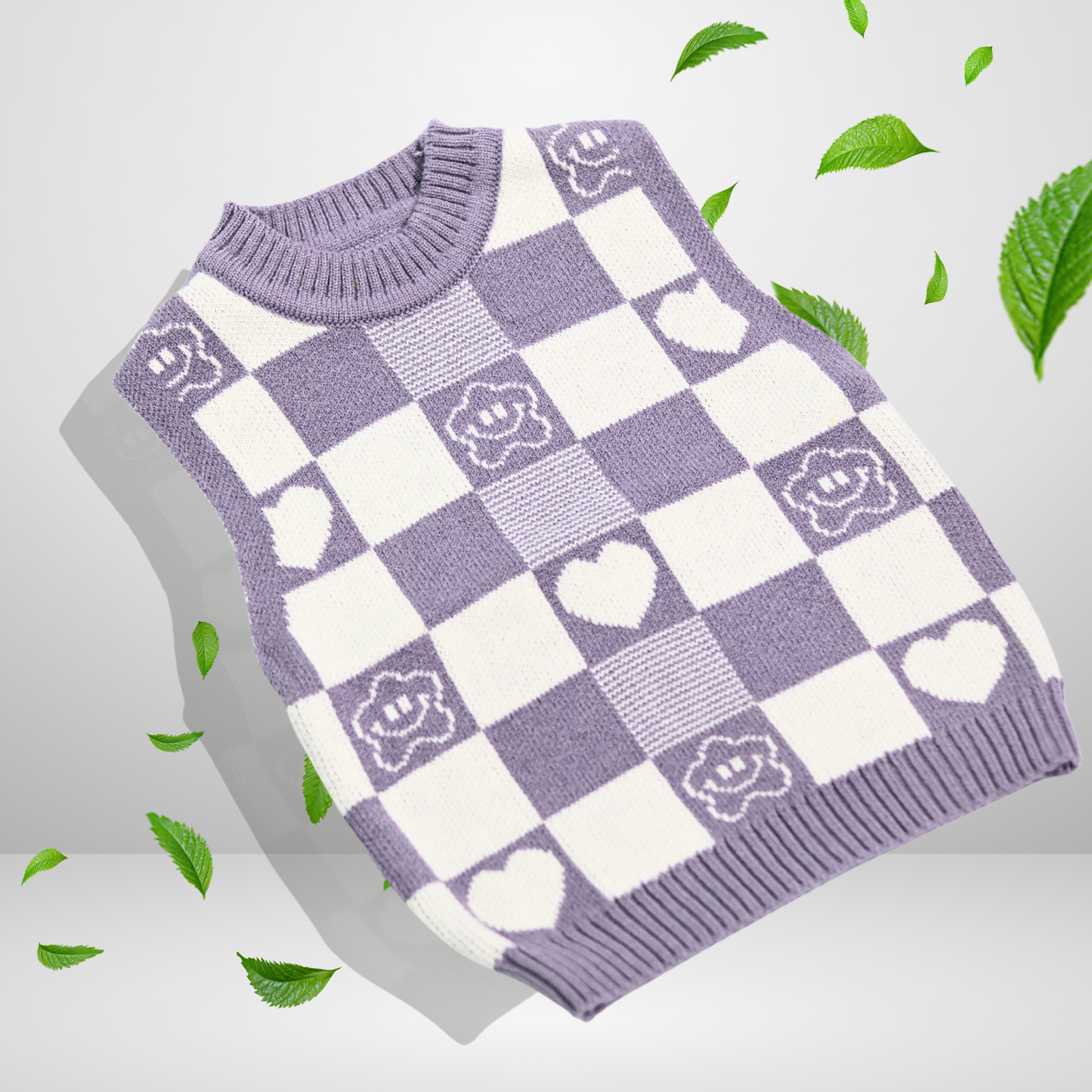 Soft Checkered Knit Sleeveless Sweater for Kids – Available in Beige & Lavender by Tinnie & Tiny