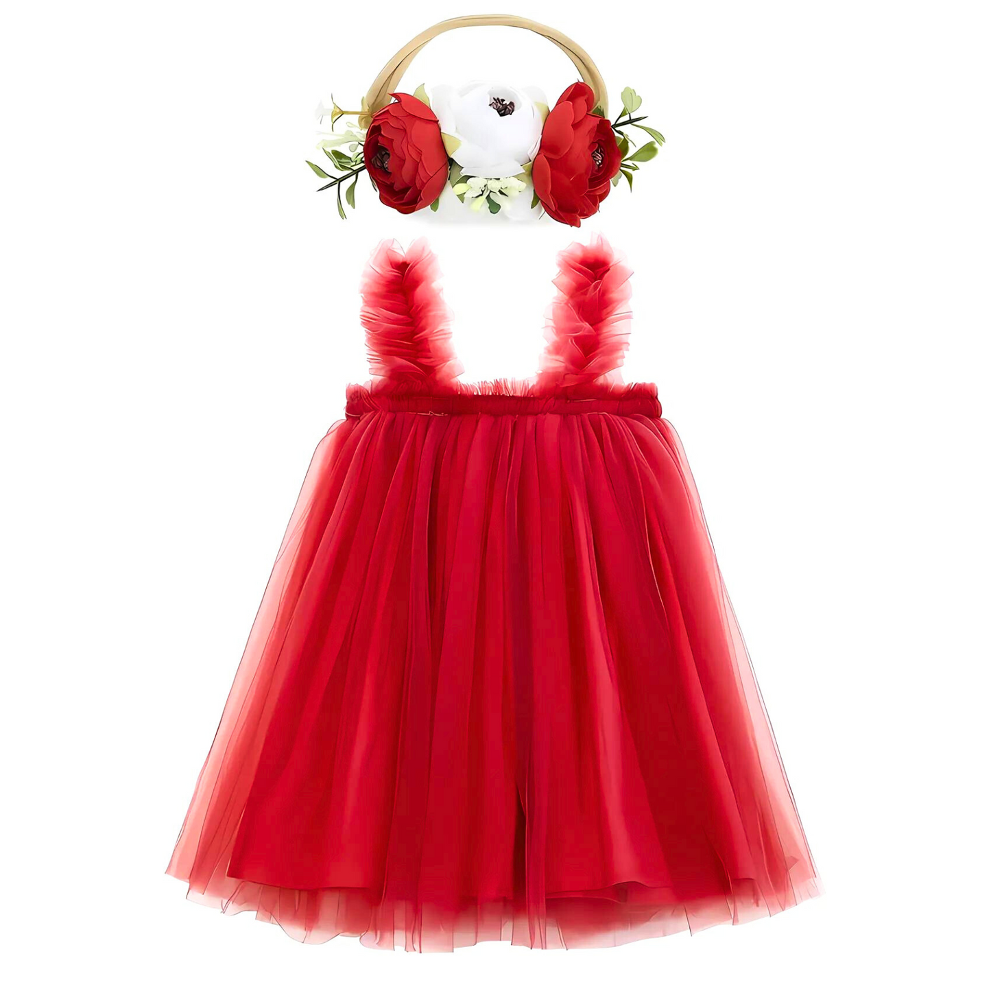 Red Ruffle-Strap Party wear Dress for Girls
