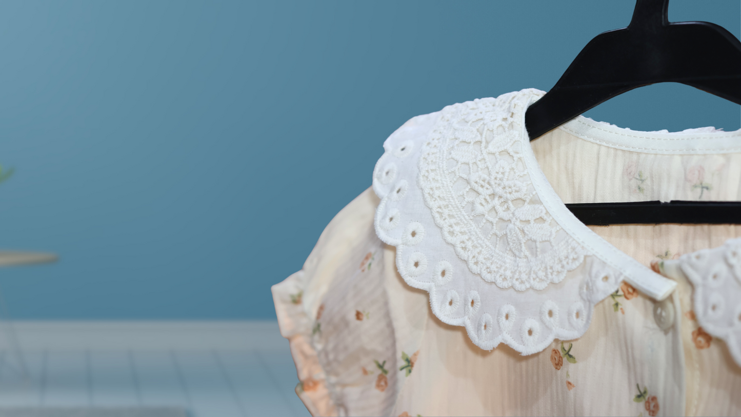 2 Piece Set - Lace Collar Toddler Top and Shorts | Beautifully Crafted Regular wear