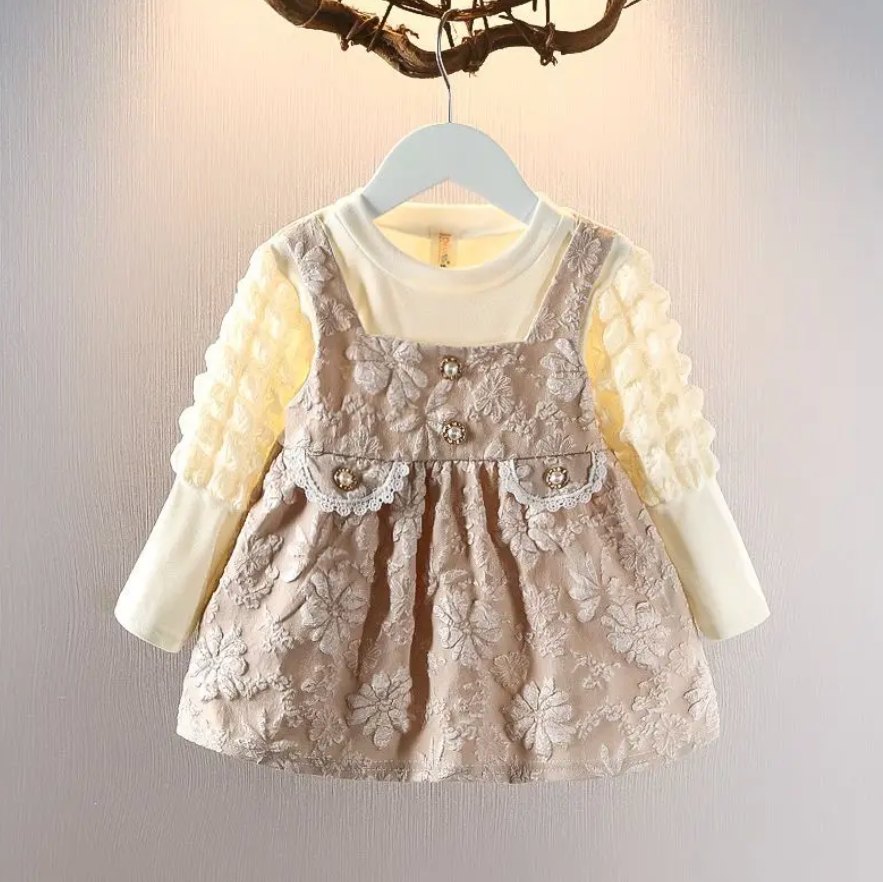 Elegant Floral Dress with Long Sleeve - Party Wear