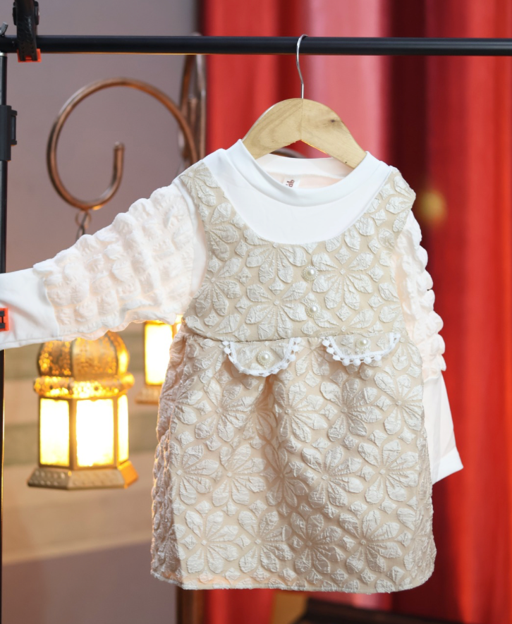 Elegant Floral Dress with Long Sleeve - Party Wear