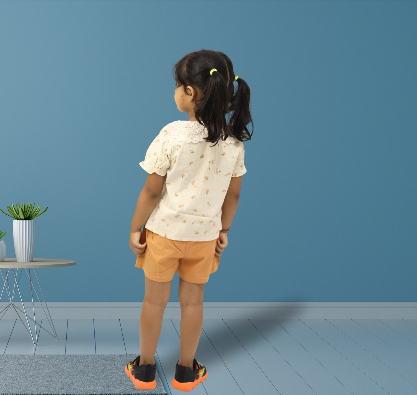 2 Piece Set - Lace Collar Toddler Top and Shorts | Beautifully Crafted Regular wear