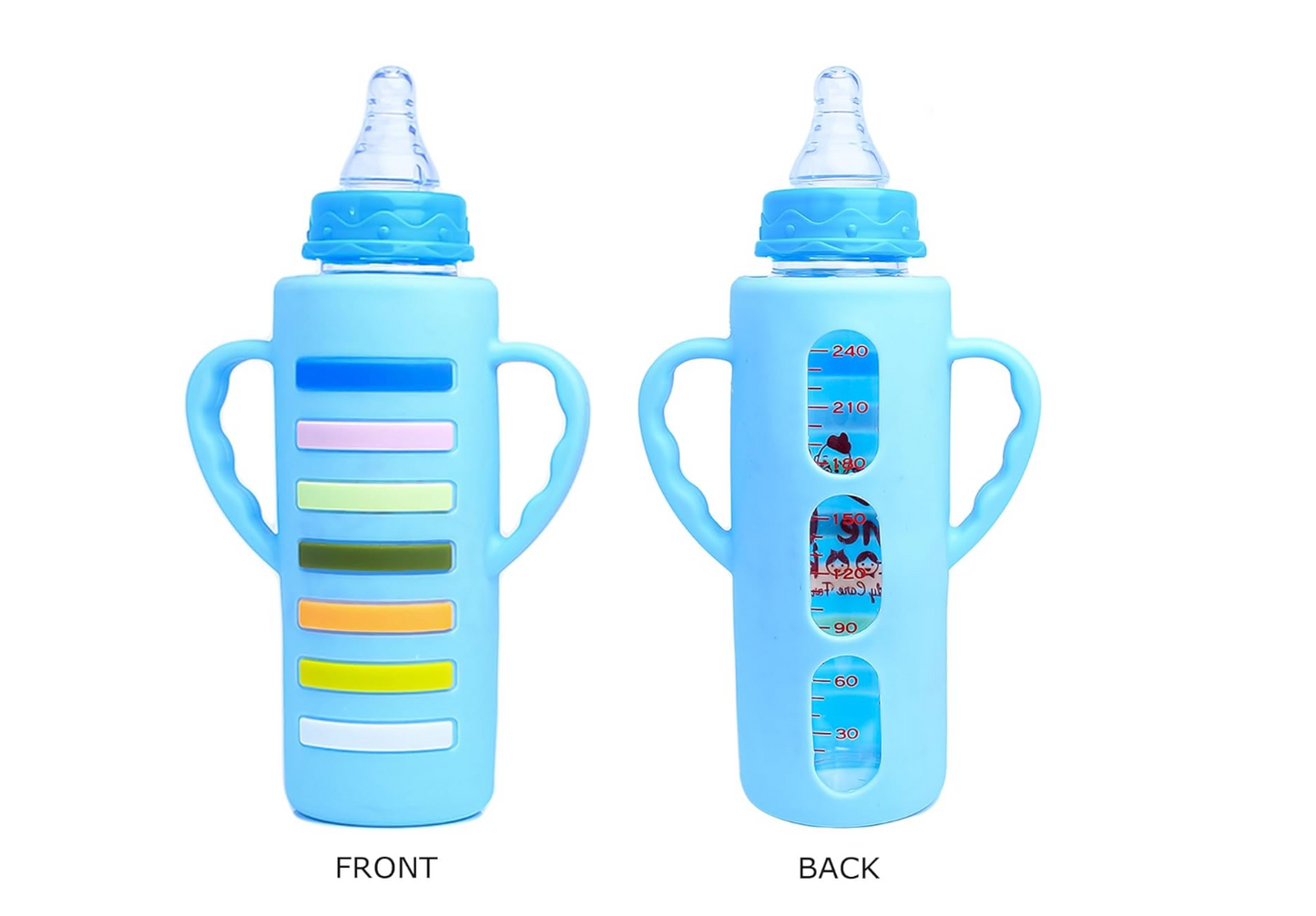 Glass Feeding Bottle with 2 Handles with Silicon Cover 240 ML - Feeder for Newborn Baby
