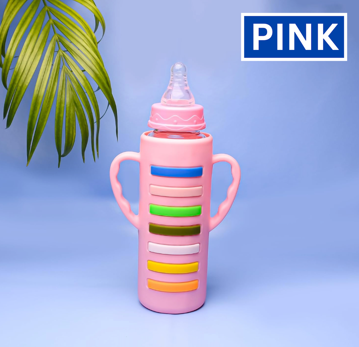 Glass Feeding Bottle with 2 Handles with Silicon Cover 240 ML - Feeder for Newborn Baby