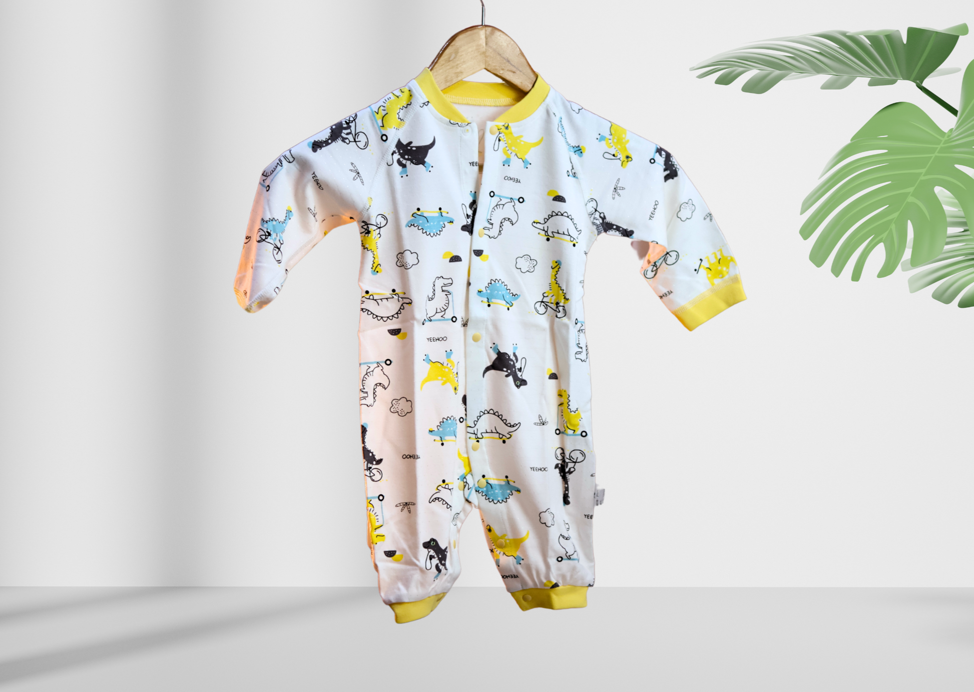 Handmade retailer with sweethoney dino fabric bubble romper