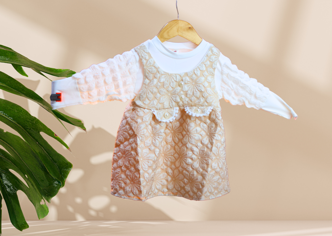Elegant Floral Dress with Long Sleeve - Party Wear