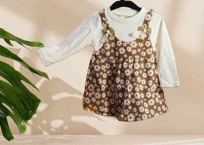 Adorable Floral Brown Pinafore Dress for kids