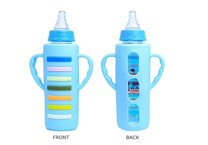 Glass Feeding Bottle with 2 Handles with Silicon Cover 240 ML - Feeder for Newborn Baby