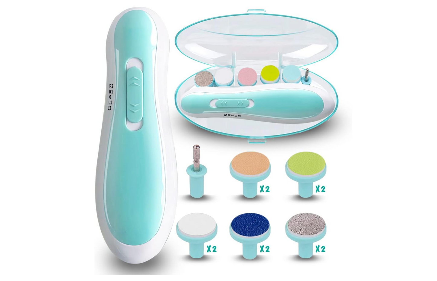 Electric Nail Trimmer for Kids - Safe and Gentle Baby Nail Care Set with 6 Interchangeable Grinding Heads
