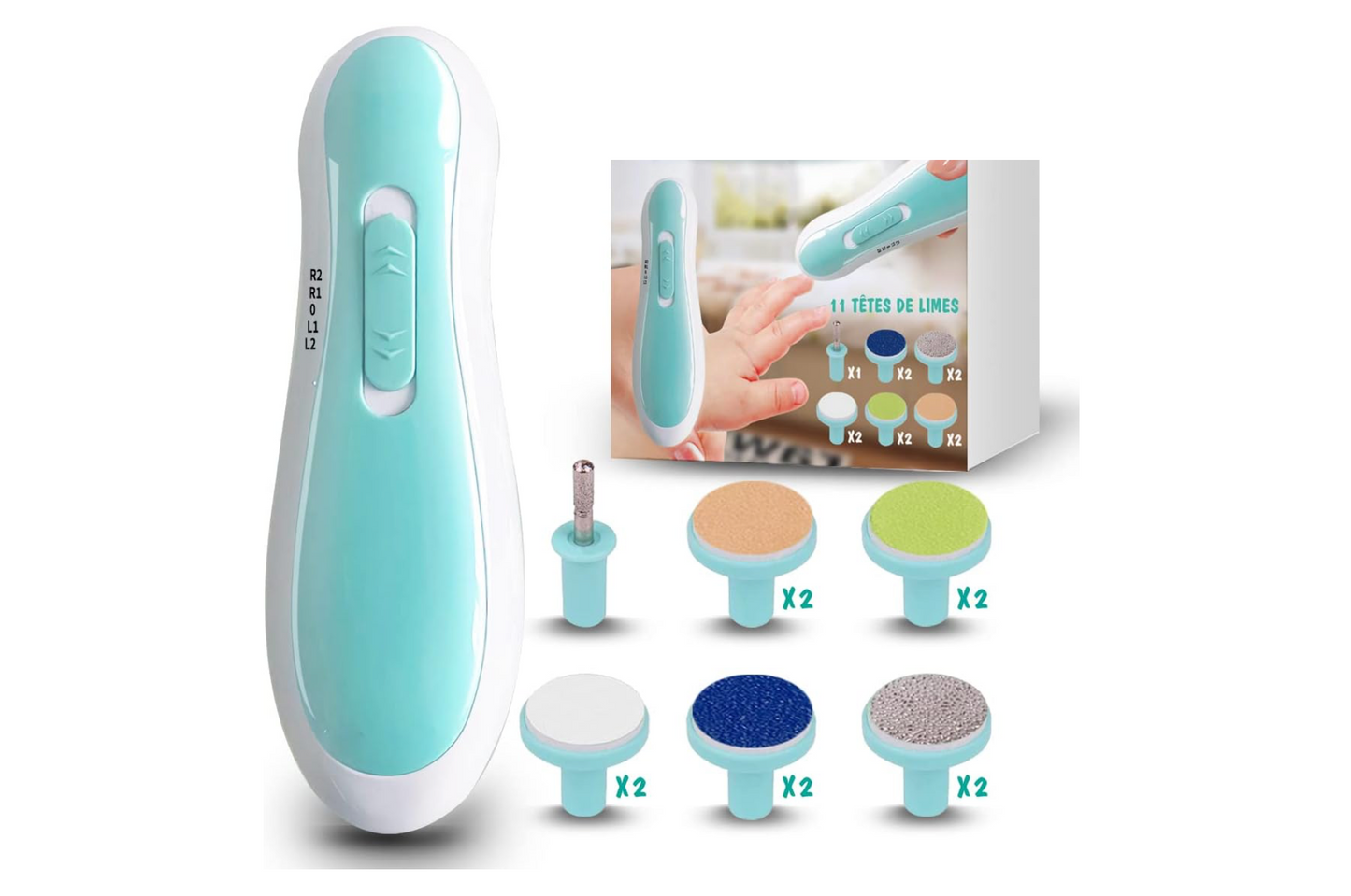 Electric Nail Trimmer for Kids - Safe and Gentle Baby Nail Care Set with 6 Interchangeable Grinding Heads